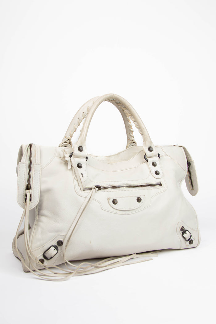 2000s Balenciaga White Leather City Bag