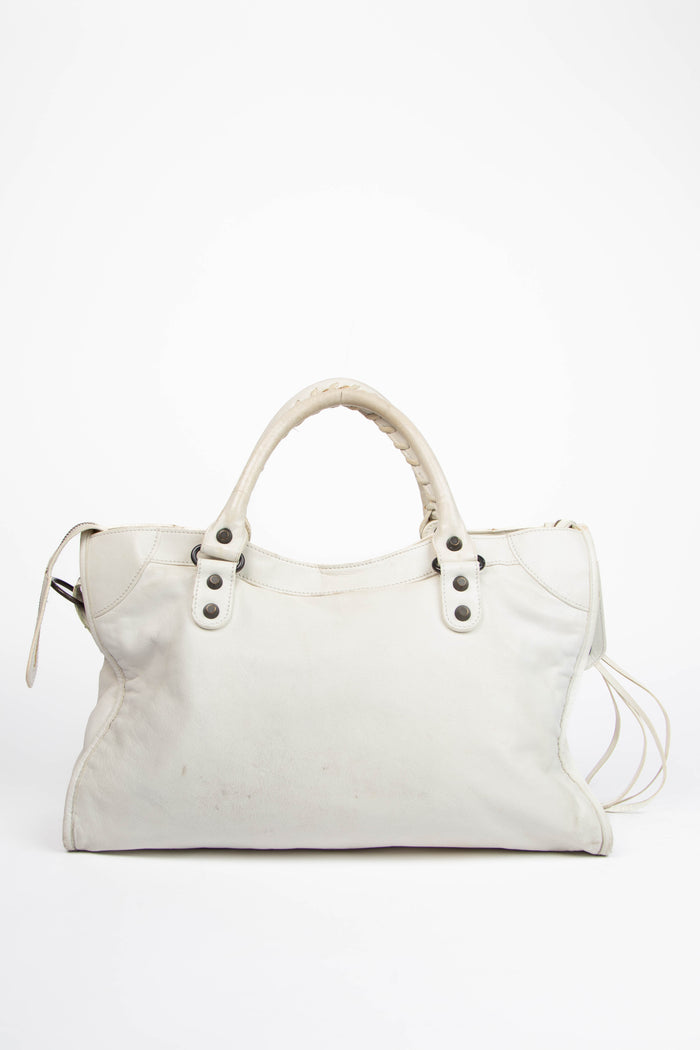 2000s Balenciaga White Leather City Bag