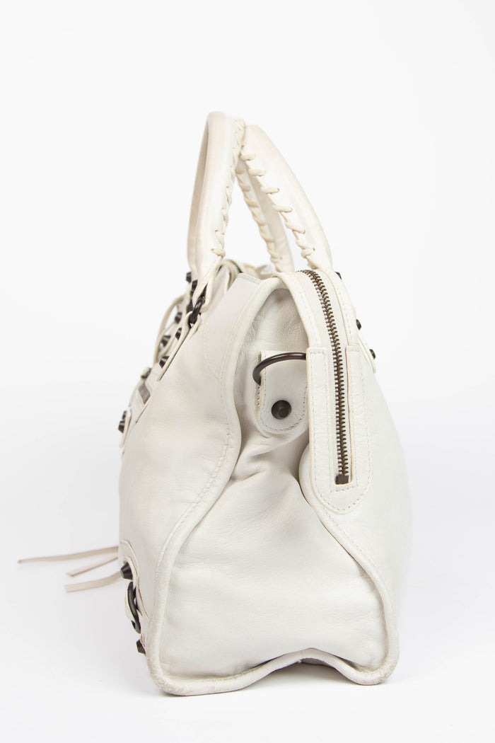 2000s Balenciaga White Leather City Bag
