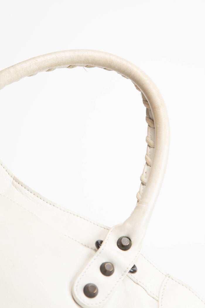 2000s Balenciaga White Leather City Bag