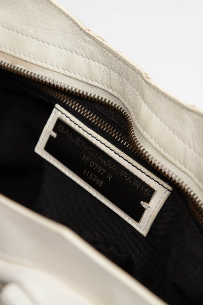 2000s Balenciaga White Leather City Bag