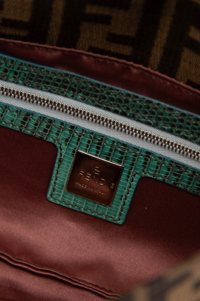 Vintage Fendi Zucca Floral Embroidered Baguette Shoulder Bag