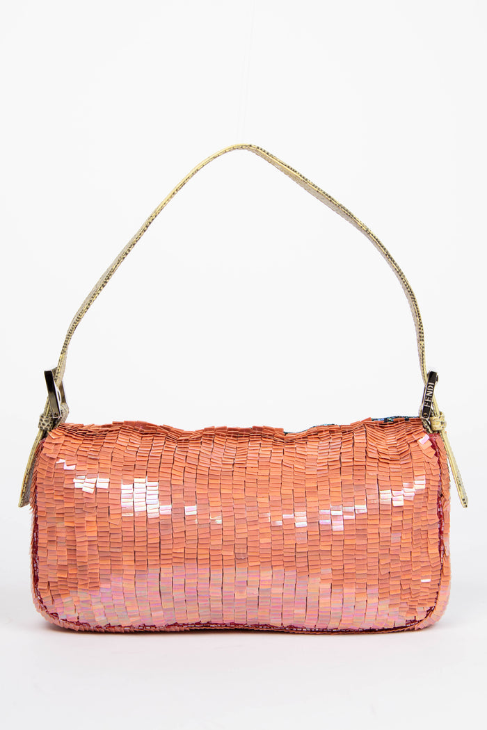 SUPER RARE Fendi Pink Sequin & Lizard Baguette Shoulder Bag
