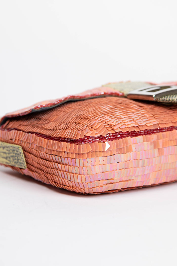 SUPER RARE Fendi Pink Sequin & Lizard Baguette Shoulder Bag