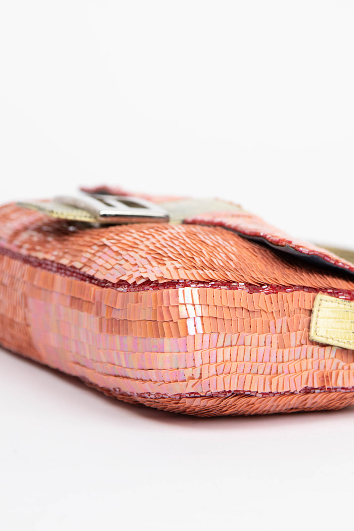 SUPER RARE Fendi Pink Sequin & Lizard Baguette Shoulder Bag