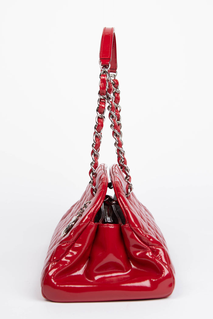 2010s Chanel Red Patent Leather Small Bowling Bag