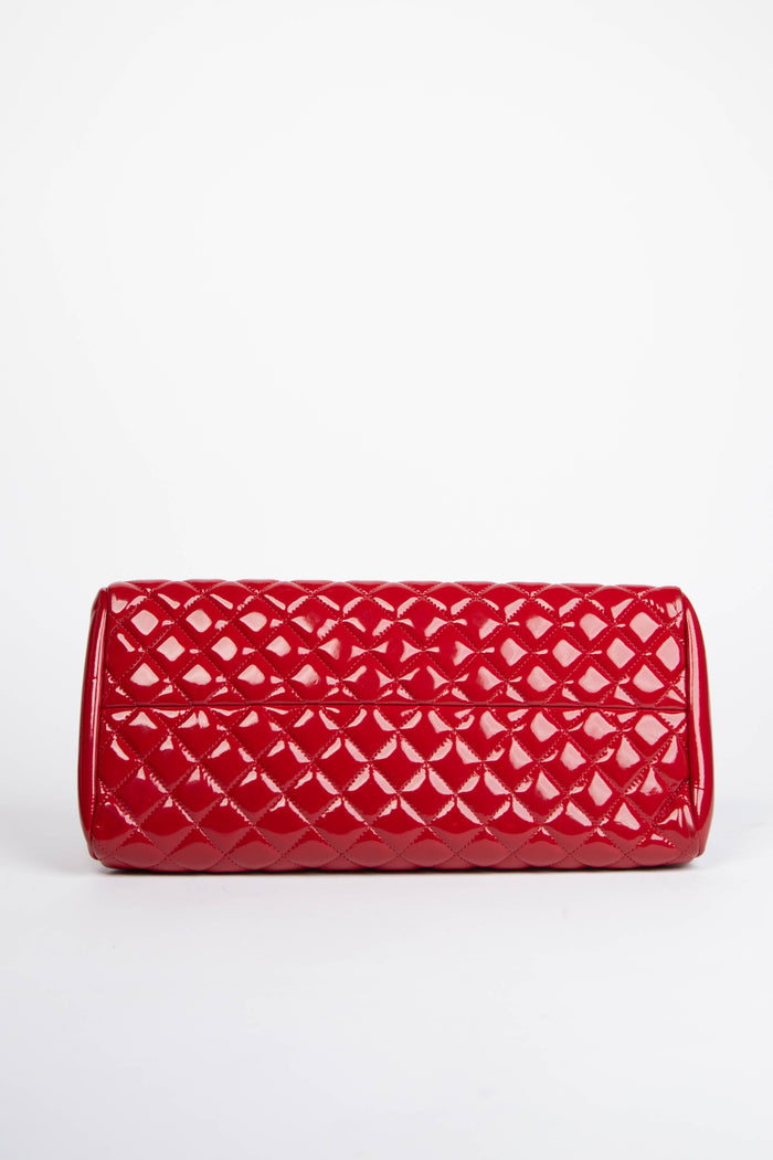 2010s Chanel Red Patent Leather Small Bowling Bag