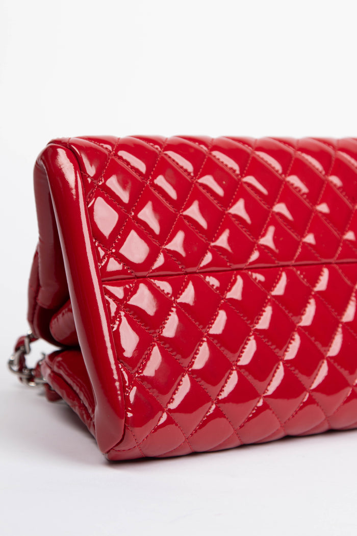 2010s Chanel Red Patent Leather Small Bowling Bag