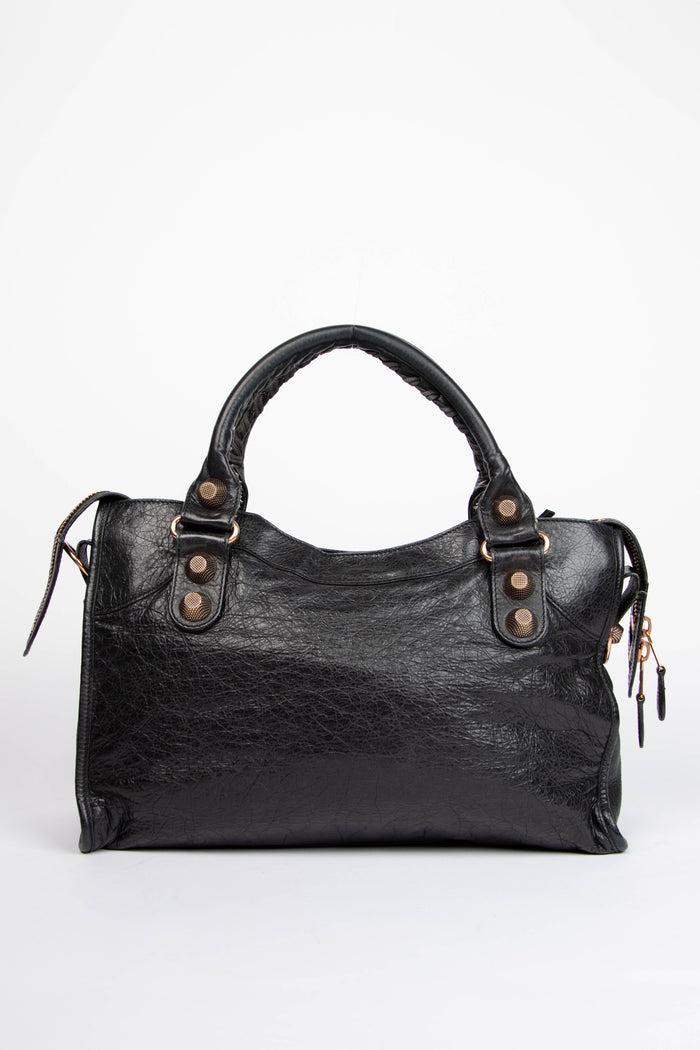 2010s Balenciaga Black Leather City Bag with Giant GHW