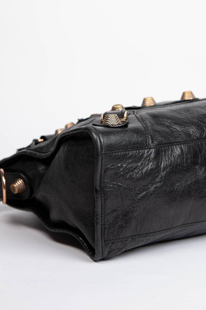 2010s Balenciaga Black Leather City Bag with Giant GHW