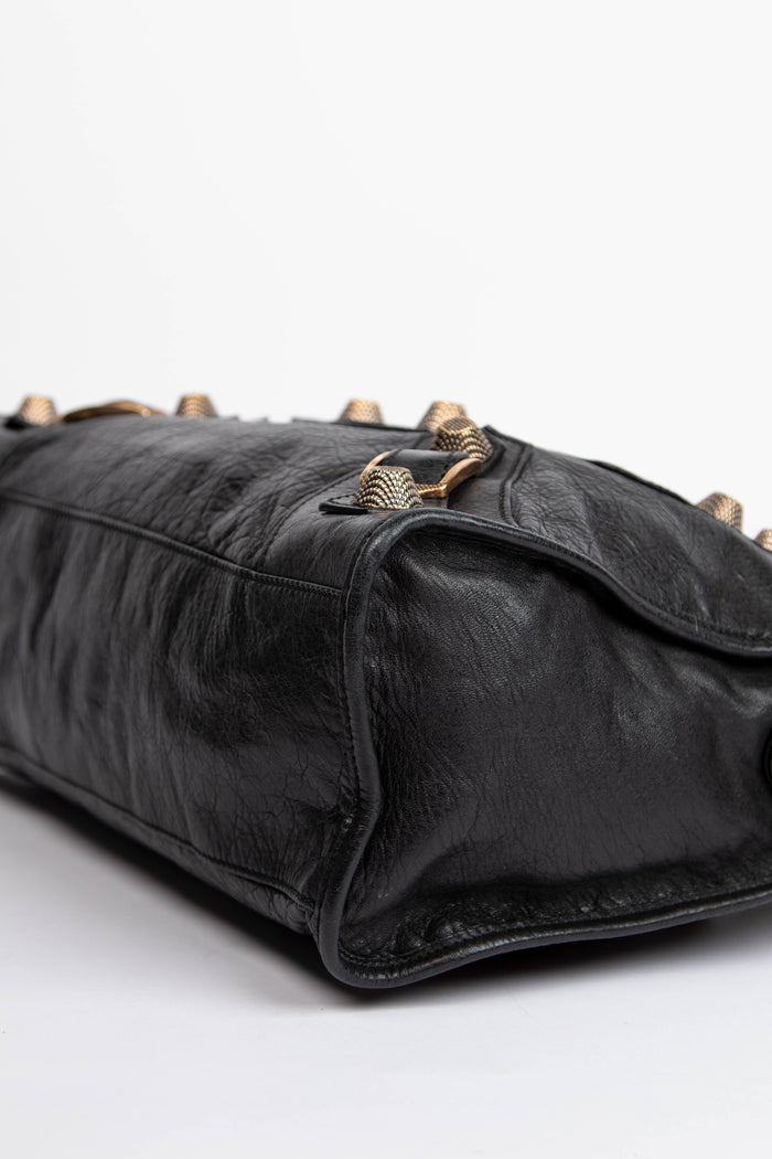 2010s Balenciaga Black Leather City Bag with Giant GHW
