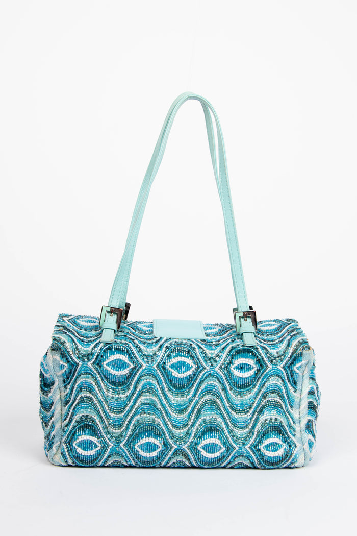RARE Vintage Fendi Blue Beaded Boxy Shoulder Bag