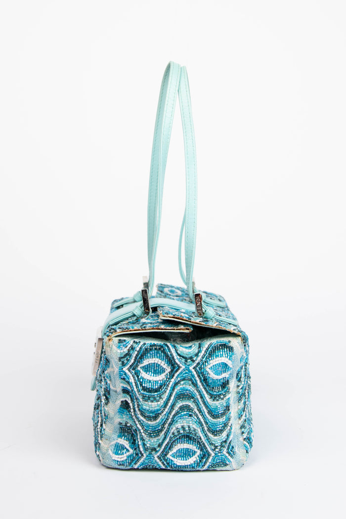 RARE Vintage Fendi Blue Beaded Boxy Shoulder Bag
