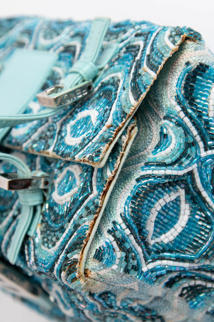 RARE Vintage Fendi Blue Beaded Boxy Shoulder Bag