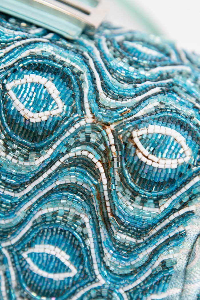 RARE Vintage Fendi Blue Beaded Boxy Shoulder Bag