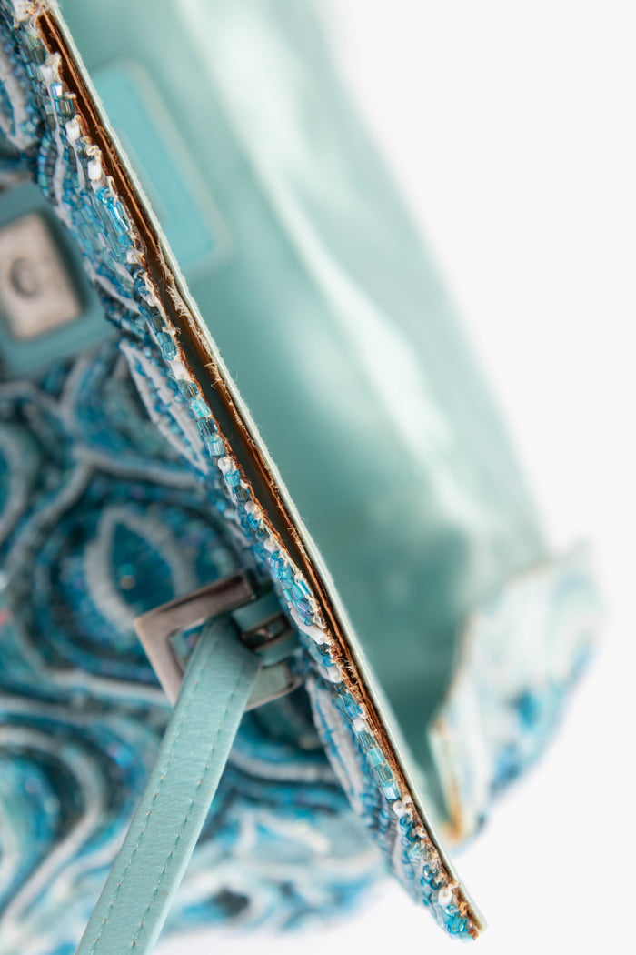 RARE Vintage Fendi Blue Beaded Boxy Shoulder Bag