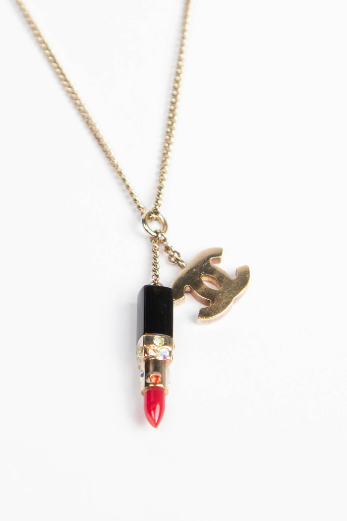 2000s Chanel Champagne Gold Lipstick Necklace