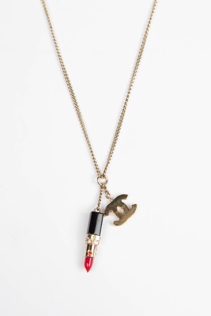 2000s Chanel Champagne Gold Lipstick Necklace