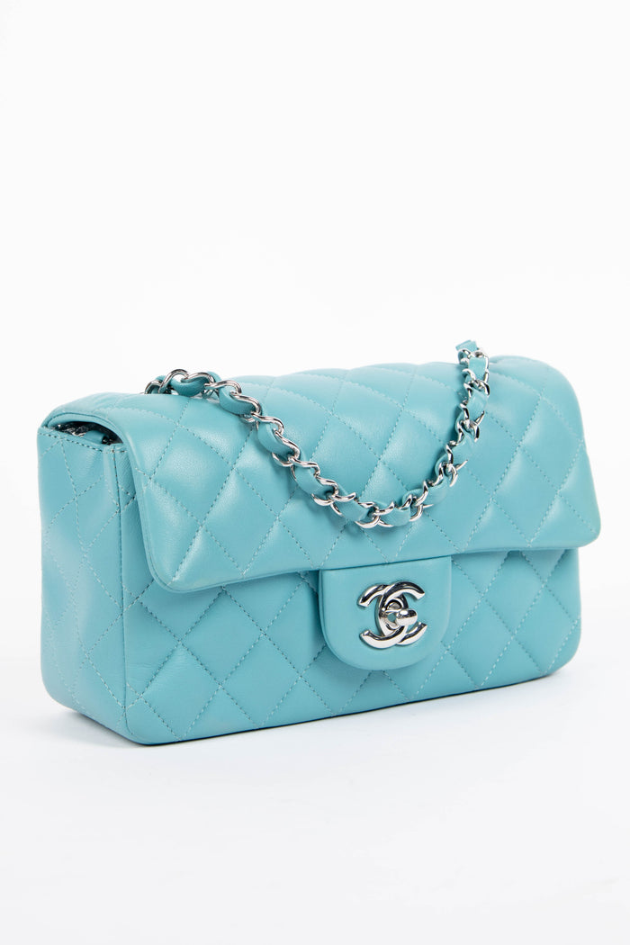 2020s Chanel Blue Lambskin Leather Mini Rectangular Single Flap