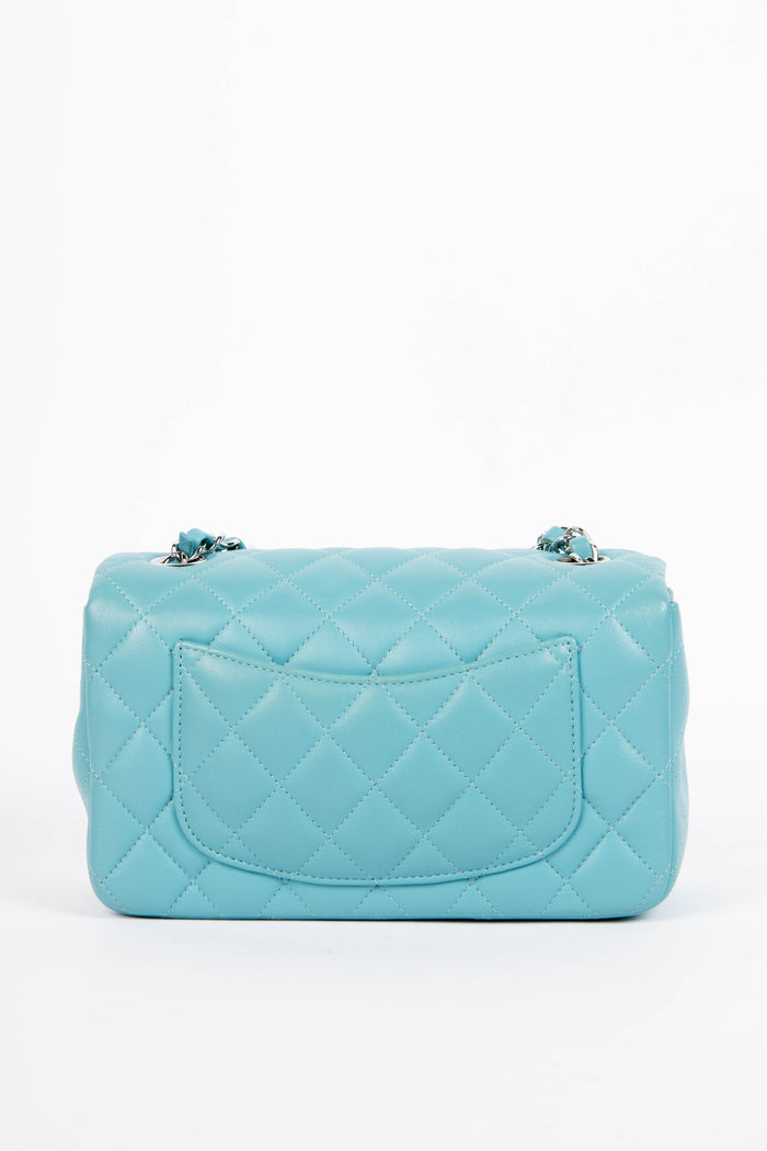 2020s Chanel Blue Lambskin Leather Mini Rectangular Single Flap
