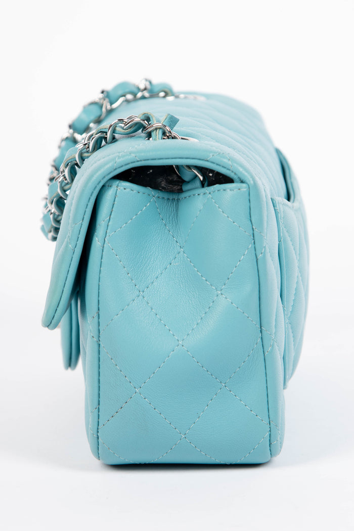 2020s Chanel Blue Lambskin Leather Mini Rectangular Single Flap