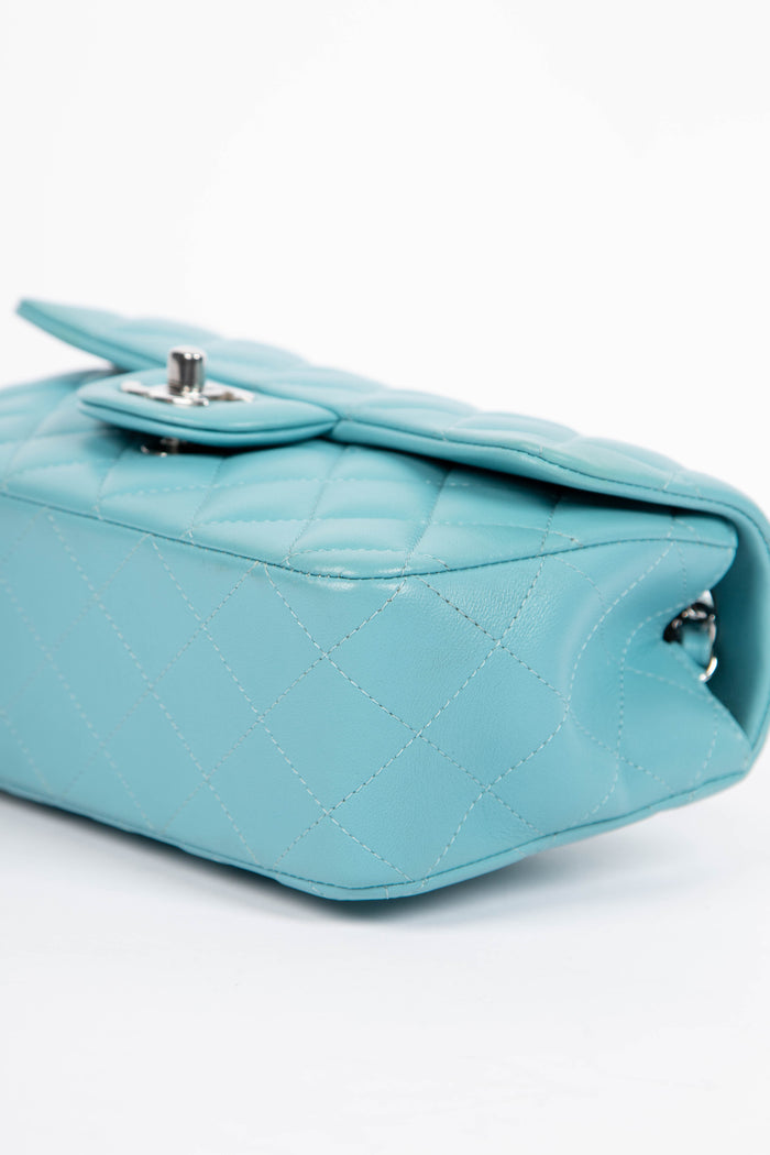 2020s Chanel Blue Lambskin Leather Mini Rectangular Single Flap