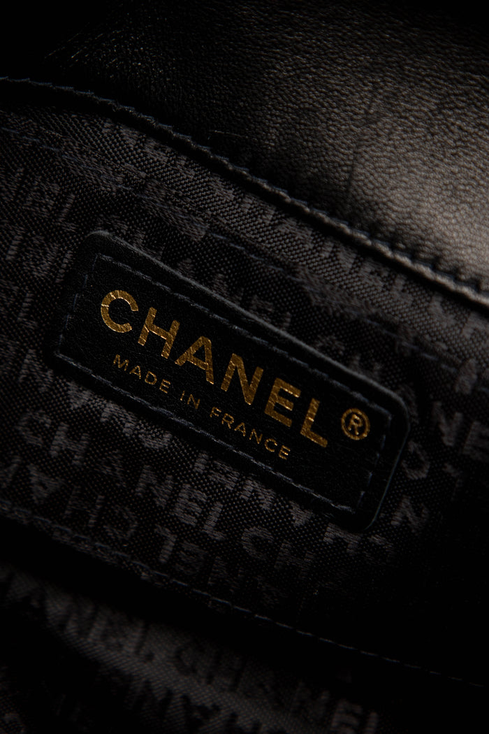 2000s Chanel Black Lambskin Leather Mini Camellia Chocolate Bar Crossbody Bag