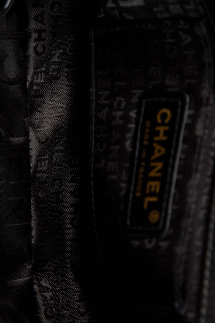2000s Chanel Black Lambskin Leather Mini Camellia Chocolate Bar Crossbody Bag