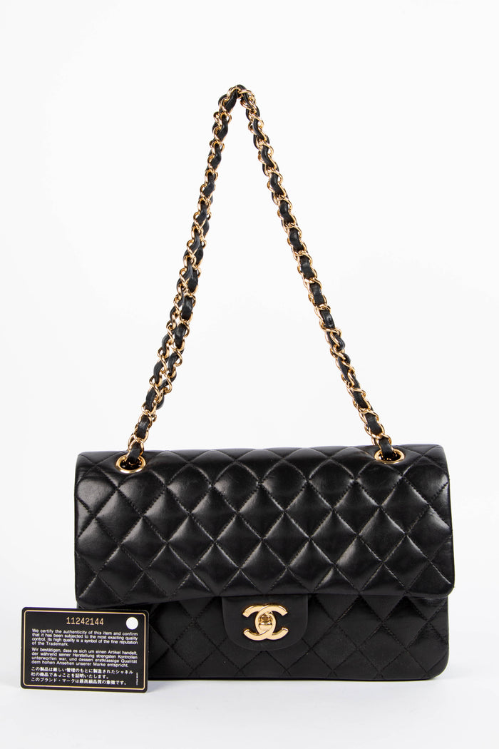 2000s Chanel Black Lambskin Leather Medium Double Flap Shoulder Bag