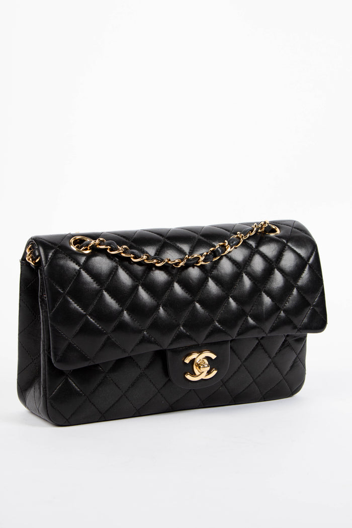 2000s Chanel Black Lambskin Leather Medium Double Flap Shoulder Bag