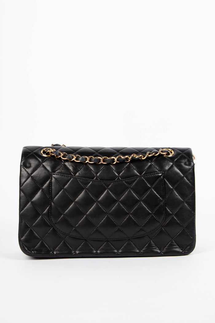 2000s Chanel Black Lambskin Leather Medium Double Flap Shoulder Bag