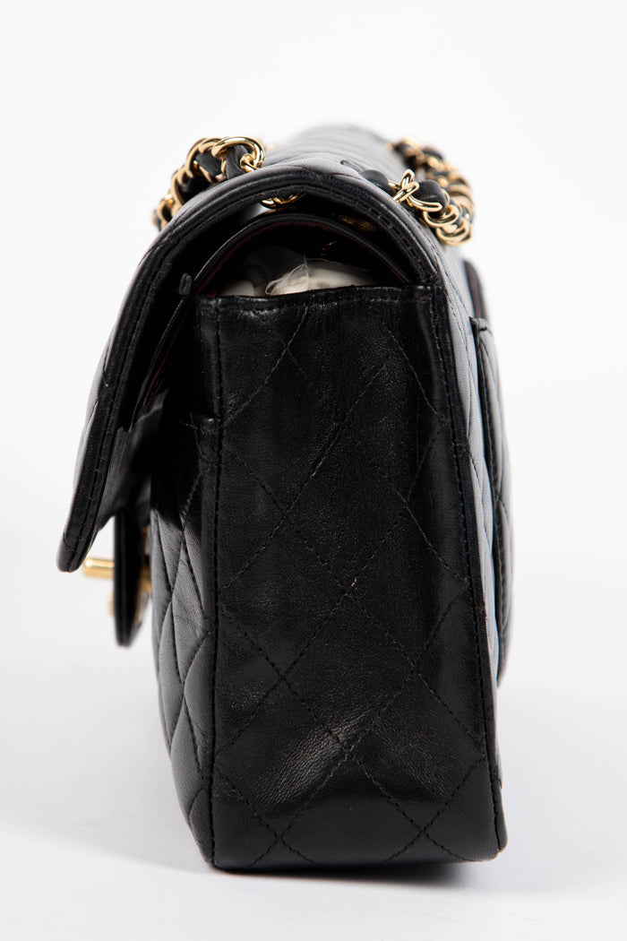 2000s Chanel Black Lambskin Leather Medium Double Flap Shoulder Bag