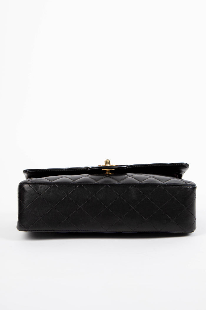 2000s Chanel Black Lambskin Leather Medium Double Flap Shoulder Bag