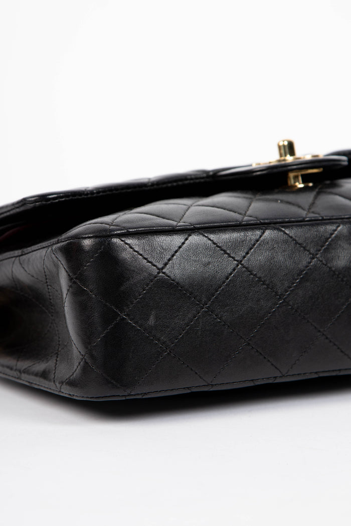 2000s Chanel Black Lambskin Leather Medium Double Flap Shoulder Bag