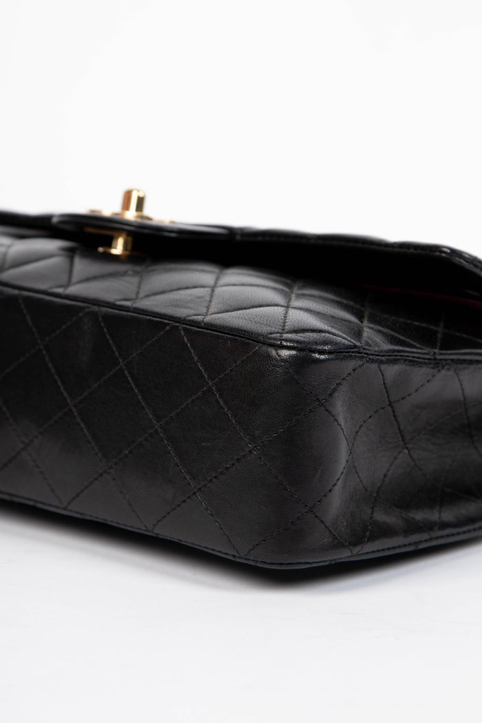 2000s Chanel Black Lambskin Leather Medium Double Flap Shoulder Bag