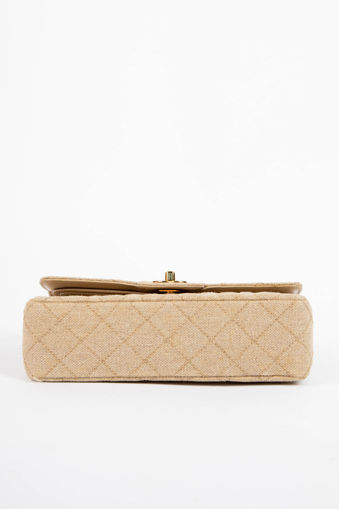 90s Chanel Linen Small Double Flap Shoulder Bag with 24k GHW