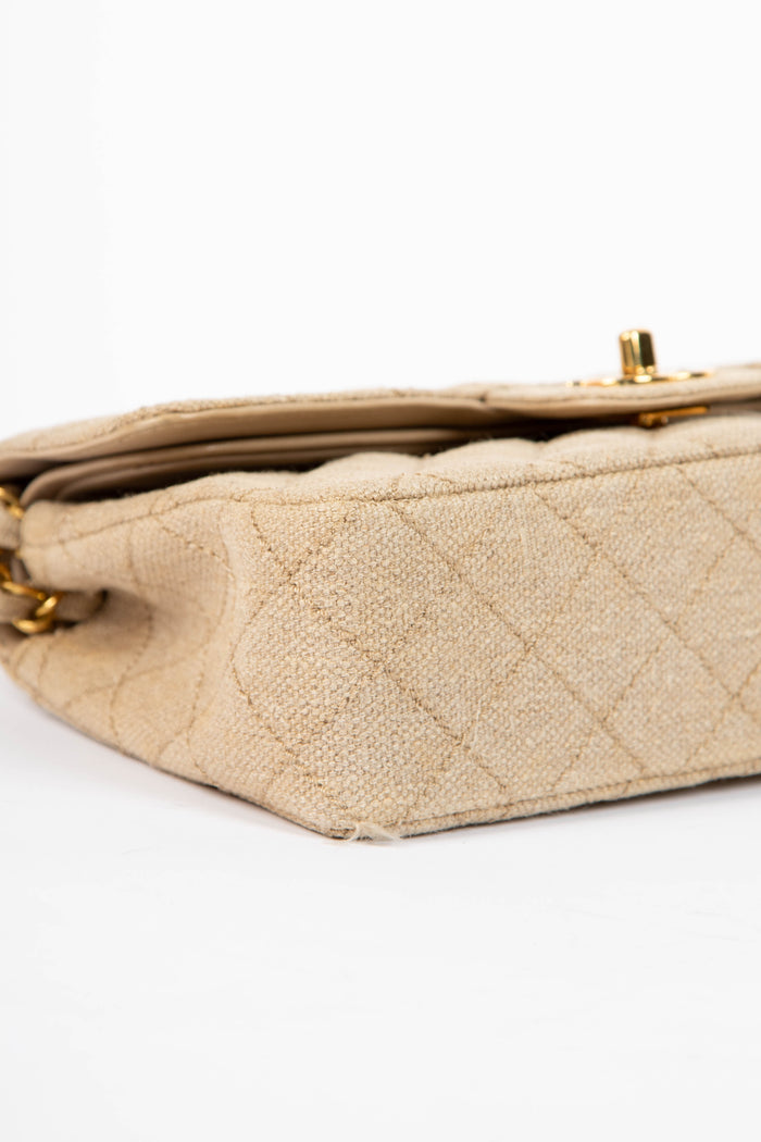 90s Chanel Linen Small Double Flap Shoulder Bag with 24k GHW