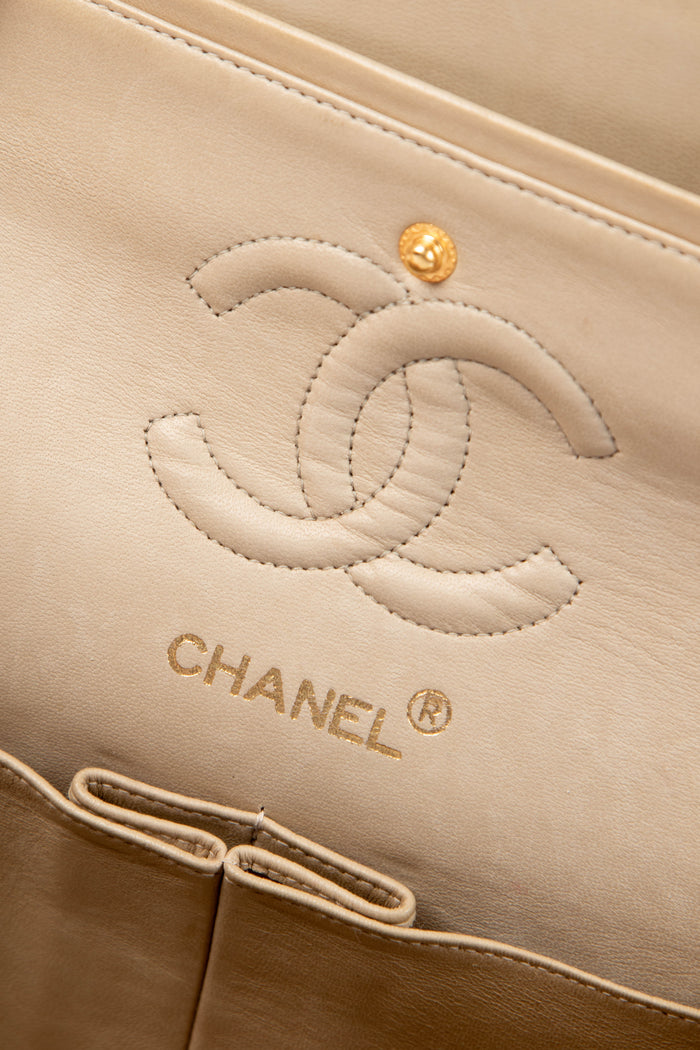 90s Chanel Linen Small Double Flap Shoulder Bag with 24k GHW