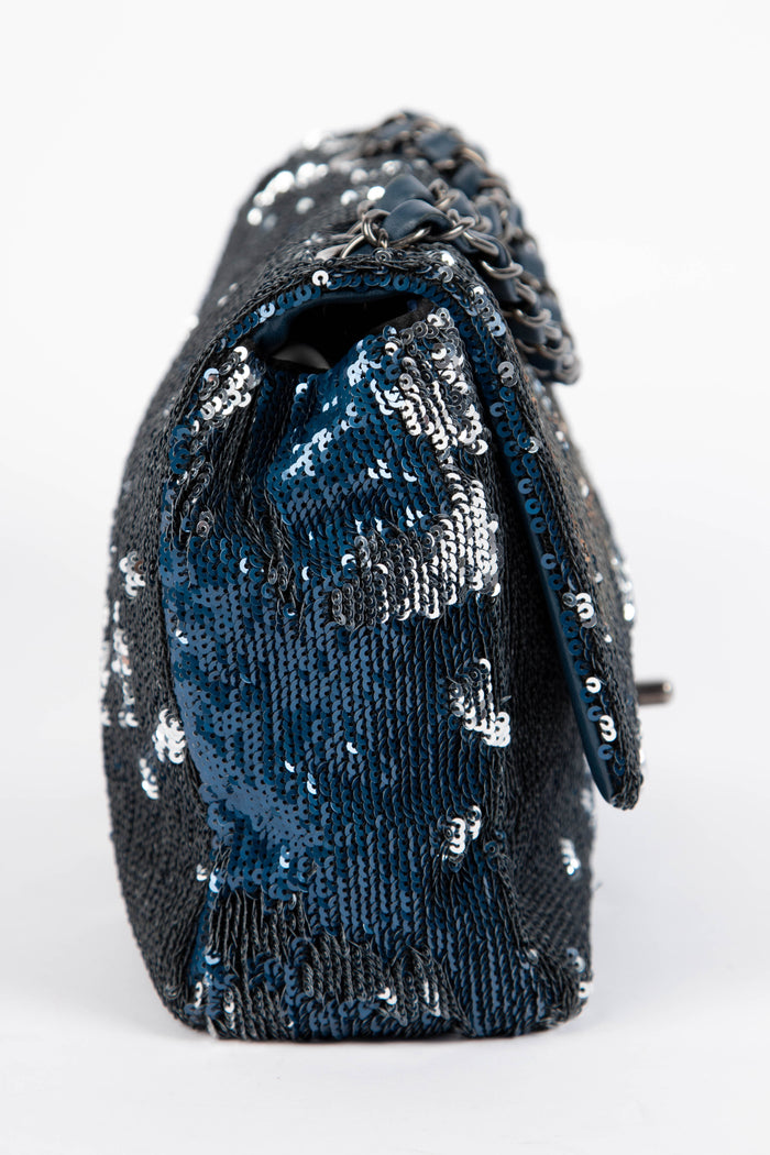 2010s Chanel Blue Sequin Coco Cuba Single Flap Bag