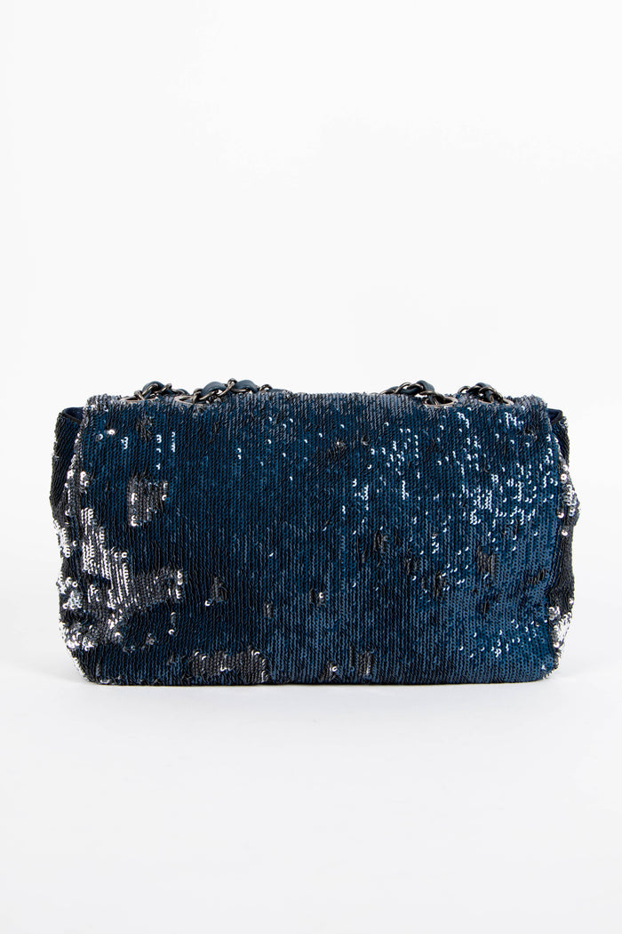 2010s Chanel Blue Sequin Coco Cuba Single Flap Bag