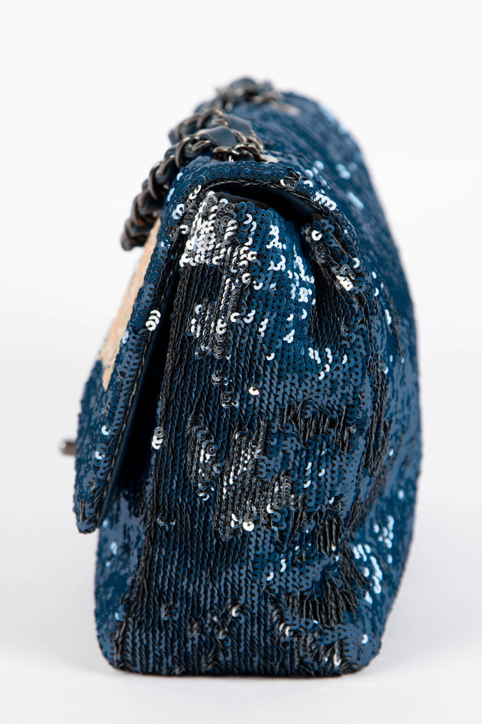 2010s Chanel Blue Sequin Coco Cuba Single Flap Bag