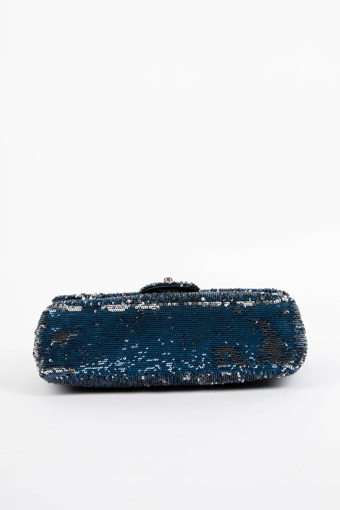 2010s Chanel Blue Sequin Coco Cuba Single Flap Bag