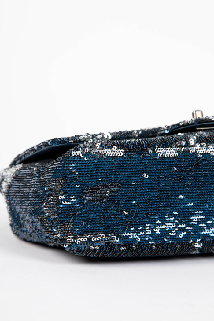 2010s Chanel Blue Sequin Coco Cuba Single Flap Bag