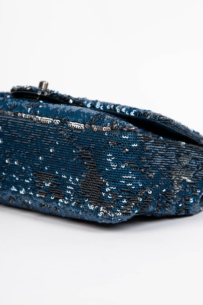 2010s Chanel Blue Sequin Coco Cuba Single Flap Bag
