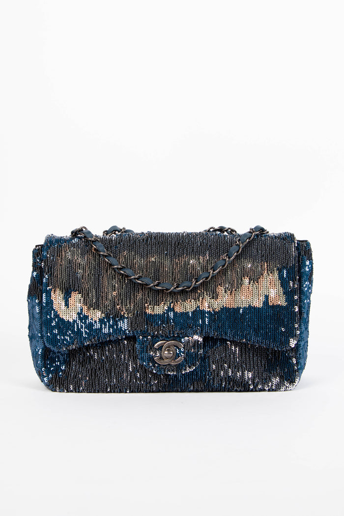 2010s Chanel Blue Sequin Coco Cuba Single Flap Bag