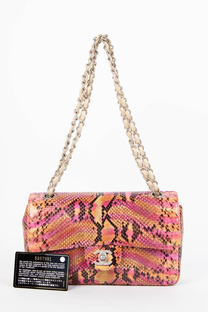 SUPER RARE 90s Chanel Multicolour Python Leather Medium Double Flap Shoulder Bag