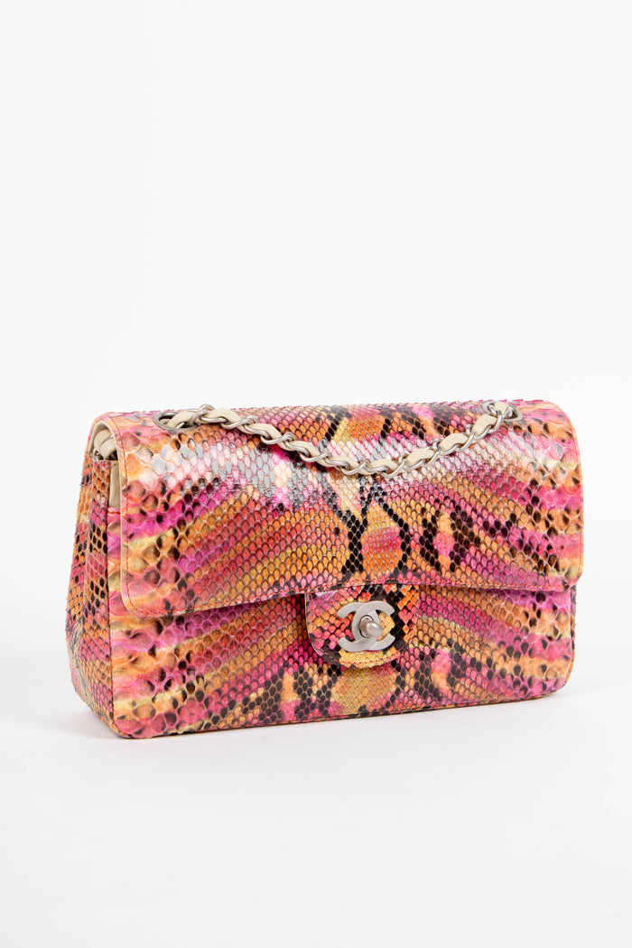 SUPER RARE 90s Chanel Multicolour Python Leather Medium Double Flap Shoulder Bag