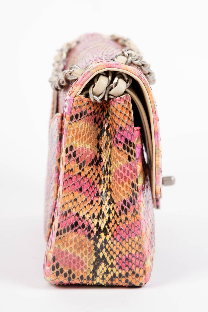 SUPER RARE 90s Chanel Multicolour Python Leather Medium Double Flap Shoulder Bag