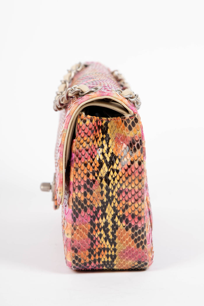 SUPER RARE 90s Chanel Multicolour Python Leather Medium Double Flap Shoulder Bag
