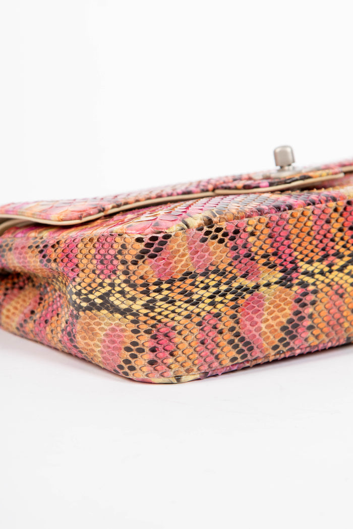 SUPER RARE 90s Chanel Multicolour Python Leather Medium Double Flap Shoulder Bag